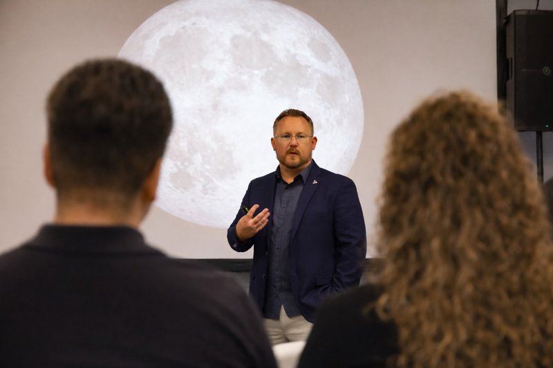 Jason Bollinger speaking at AMF Career Event